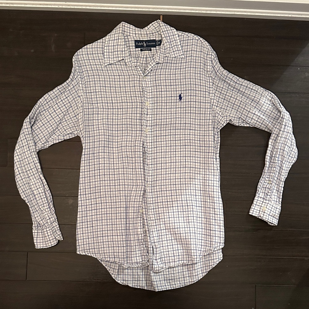 Polo by Ralph Lauren Men's Blue and White Plaid Shirt